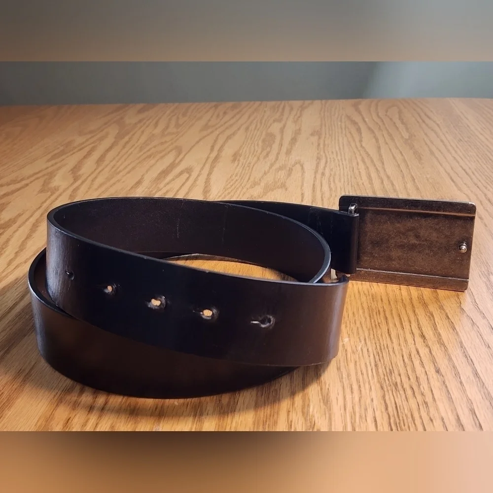Guess Mens Belt Block Buckle Vintage Look Size 36 Black